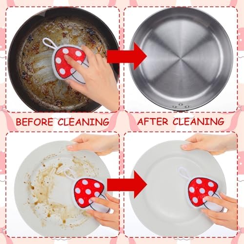 12 Pcs Red Mushroom Sponge Dish Scrubber Dual Sided Non Scratch Dish Washing Scrubbers Reusable Household Cleaning Kitchen Tools for Dishwashing Washing Dishes Cookware Tubs Sinks - Image 5