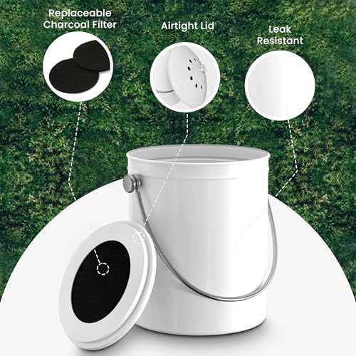 Utopia Kitchen Countertop Compost Bin 1.3 Gallon, Stainless Steel, White - Image 5