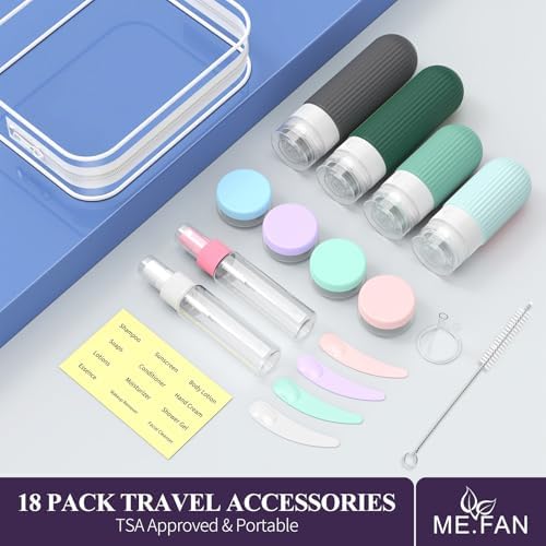 ME.FAN Travel Bottles for Toiletries,18 Pack Silicone Portable Size Bottle, TSA Approved Refillable Cosmetic Container Kits for Conditioner, Shampoo, Lotion,Face Cream - Blue - Image 6