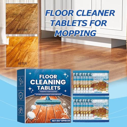 Effervescent Floor Cleaning Tablets, Floor Cleaner Tablets, Floor Cleaning Solution for Mopping, Hardwood, Tile and Vinyl Floors, Quick Dry, No Residue, Fresh Lemon Scent (1Box/12Tablets) - Image 3