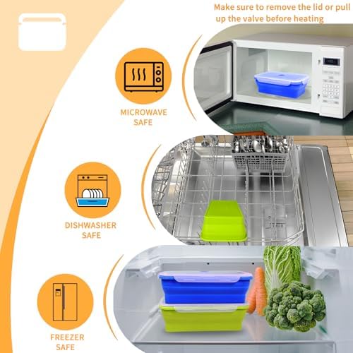 82.8oz Extra Large Collapsible Silicone Food Storage Containers with Lids, 2 Pack Meal Prep Bento Lunch Boxes for Kitchen Office Travel Camping, Microwave Freezer Dishwasher Safe, BPA Free, - Image 5