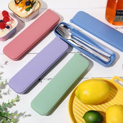 Yinkin 8 Pack Travel Silverware Set with Case for Lunch,Pastel - Image 2