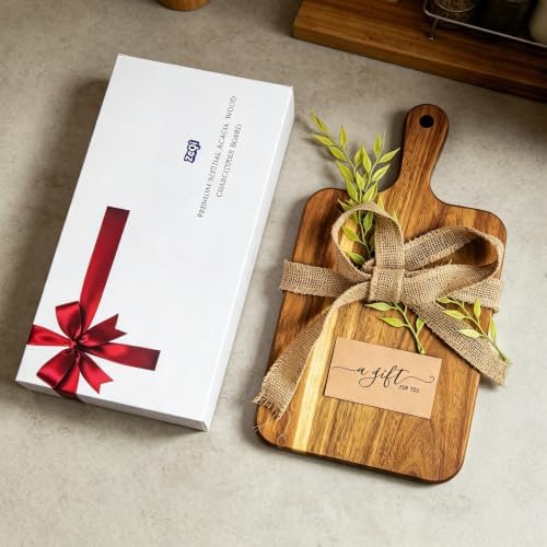 ZeQi Premium Acacia Wood Cutting Board Gift Set, Perfect Housewarming Gift, Wooden Serving Board with Handle, Kitchen Decor, Decorative Cutting Board - Image 3