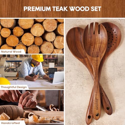 Wooden Spoons for Cooking 6PCS Teak Wood Cookware Utensil Set - Image 3