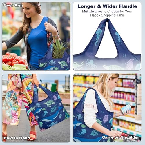 HOLYLUCK Reusable Grocery Bags,Heavy Duty Foldable Shopping Tote Bag (Standard, 3 Whales) - Image 2