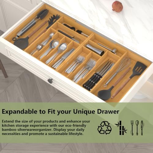 Suli Extra Large Silverware Drawer Organizer,Expandable 22in to 37in,Bamboo - Image 4