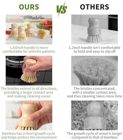 4 Pack Bamboo Dish Brush with Sisal Bristles for Kitchen Cleaning - Image 3