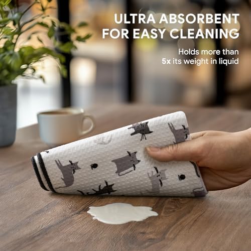 RECYCO Waffle Kitchen Towel Set of 2 - Quick Dry Microfiber Sustainable Dish Towels - Absorbent Reusable Cleaning Tea Towels - Lightweight Hand Towels,16”x 28”, Shadow Meow - Image 4