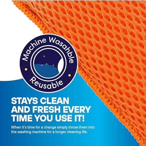 SCRUBIT Reusable Sponges for Dishes - 12 Pack Microfiber Sponges Kitchen Dish Scrubber, Machine Washable & Non-Scratch Scrubbers (Orange) - Image 6