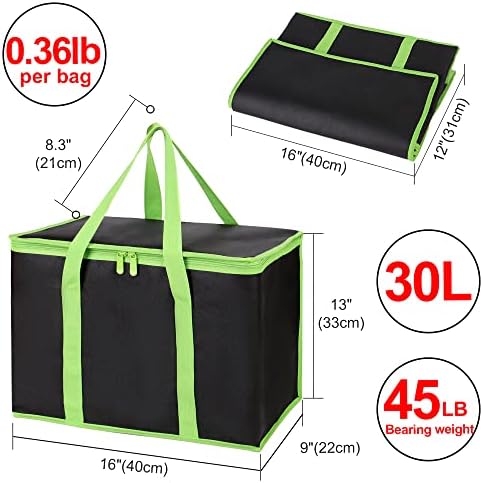 2-Pack Insulated Reusable Grocery Shopping Bag, X-Large, Black-Green - Image 2