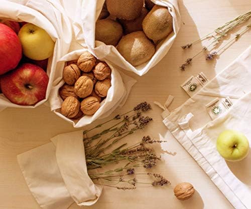 Reusable Produce Bags Set of 8 – 100% Organic Cotton Mesh & Muslin Produce Bags for Fruits and Vegetables, Washable Reusable Grocery Bags, Food Storage Bags, Vegetable Bags (2 XL, 2 L, 2 M, 2 S) - Image 4