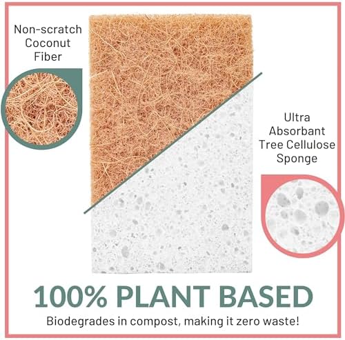 bioGo White 12 Pack Biodegradable Kitchen Sponge - Eco-Friendly, Compostable, Natural Cellulose Dish - Compostable - Biodegradable - Cellulose Sponges Kitchen - Image 2