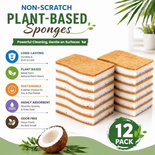 Kitchen Sponge, Plant-Based, Natural Coconut Fiber, 12 Pack - Image 4