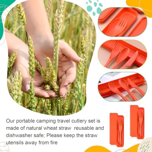 Jinei Reusable Travel Utensils Set Wheat Straw with Case,Orange - Image 6
