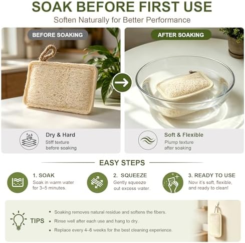 Natural Loofah Dish Scrubber Sponges, 6 Pack Large Plant-Based Kitchen Cleaning Pads, Compostable Non-Scratch Scouring Sponge for Dishes, Sink, Grout and Tile, 4.4 x 2.8 in - Image 3