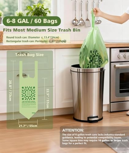 6-8 Gallon Kitchen Trash Bags With Handle Tie 60 Packs AYOTEE Compost Bags - Image 3