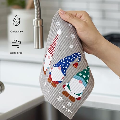 RECYCO Swedish Dishcloths for Kitchen | 4 Pack Cookie Joy Washable Dish Rags | Cellulose Reusable Cleaning Paper Towels | Absorbent Counter Dish Cloth Sponge Kitchen Wipes, 8" L x 7" W - Image 6