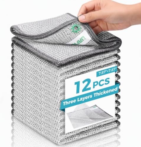 12pcs Upgrade 3-Layer Non-Scratch Steel Wool Dish Rags for Washing Dishes by UAFAPCleaning
