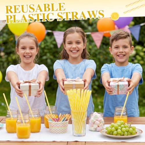 Honeydak 50 Pcs Reusable Plastic Straws Bulk,Yellow and White Stripe - Image 5