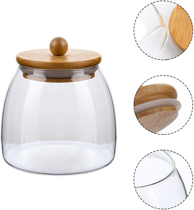 TOYANDONA Glass Storage Jar with Wooden Ball Lid Airtight Food Container for Coffee Beans Tea Dried Fruits Multi-purpose Sealed Canister for Kitchen Pantry Organization