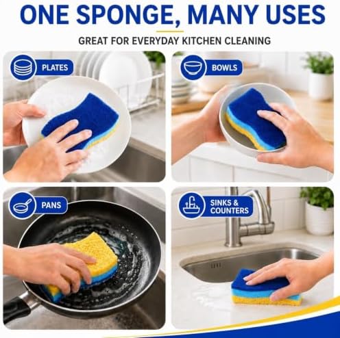 12 PCS Sponges Kitchen, Non Scratch Scrub Sponges for Washing Dishes, Blue - Image 6
