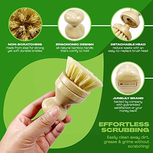 JuneLily Short Sisal Dish Brush Plant-Based for Kitchen Bathroom Cleaning Produce Washing Dishes (Short Dish Brush) - Image 3