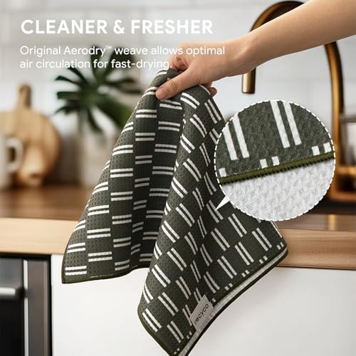 RECYCO Waffle Kitchen Towel Set of 2 - Quick Dry Microfiber Sustainable Dish Towels - Ultra Absorbent Reusable Cleaning Tea Towels - Lightweight Hand Towels,16”x 28”, Natural Rhythm - Image 5