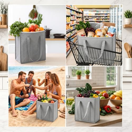 10 Pack 10 Pack Large Insulated Grocery Bag Zippered, Light Gray - Image 6