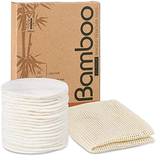 20 Packs Organic Reusable Makeup Remover Pads, Washable Bamboo Cotton Rounds for All Skin Types with Cotton Laundry Bag by ASPACES