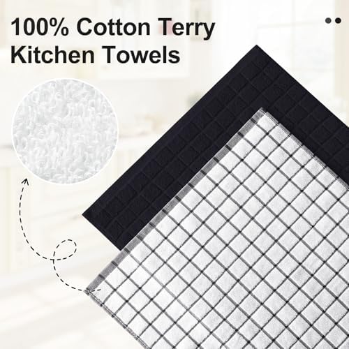 Homaxy Large Premium Cotton Kitchen Towels 16"x 28", 12 Pack, Black - Image 2