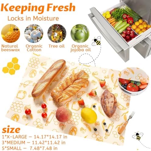 9 Pack Beeswax Wraps for Food – Reusable Beeswax Bread Bag & Sandwich Wrap - Image 2