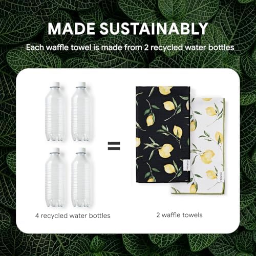 RECYCO Waffle Kitchen Towel Set of 2 - Quick Dry Microfiber Sustainable Dish Towels - Ultra Absorbent Reusable Cleaning Tea Towels - Lightweight Hand Towels,16”x 28”, Lemon Grove - Image 5