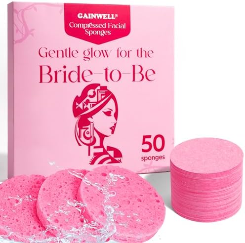 GAINWELL Bride to Be Gifts, 50-Count Compressed Facial Sponge, Daily Facial Cleansing and Exfoliating, 100％ Natural Cosmetic Spa Sponges for Makeup Remover, Reusable, Pink by GAINWELL