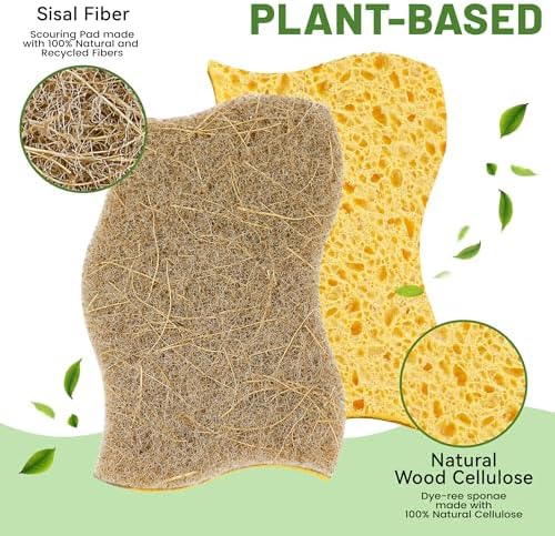 LILAC 12 Pack Natural Cellulose Sponges for Dishes - Non-Scratch Kitchen Scrub Sponges - 100% Biodegradable & Eco-Friendly Cleaning Sponges for Non-Stick Cookware, Bathroom & Household（Yellow） - Image 2