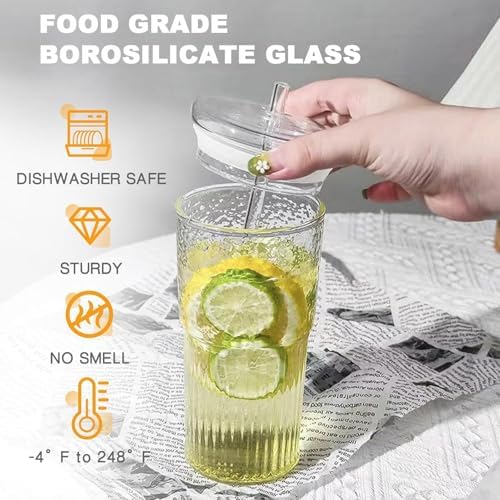 JunVpic Glass Coffee Tumbler, 20 oz Glass Cup with Lid and Straw - Image 2