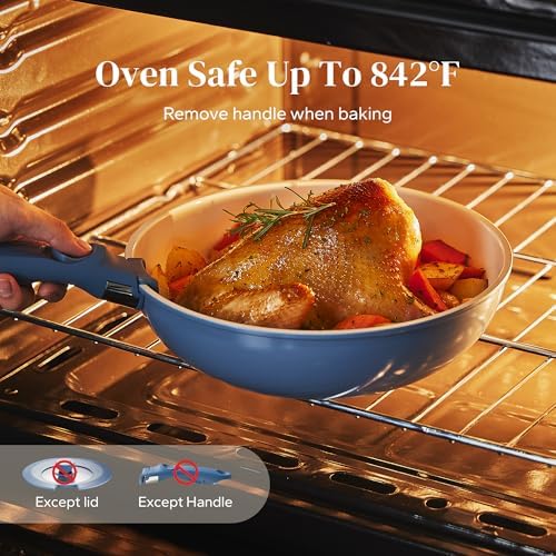 Redchef 16pcs Ceramic Nonstick Pots and Pans Set, Kitchen Cookware Set with Removable Handle, Non Toxic Cookware Set, PFAS PFOA & PTFE Free, RV Ceramic Cookware for Camping, Dishwasher/Oven Safe - Image 3