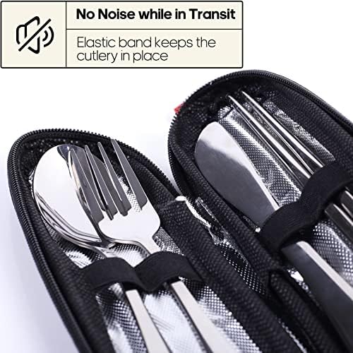 Travel Utensils with Case, Quatish Portable Silverware Set for Work, Stainless Steel Reusable Travel Cutlery, Fork and Spoon Set for Camping, Picnic, Gadgets, Lunch Box for Men, Christmas Gift, Silver - Image 3
