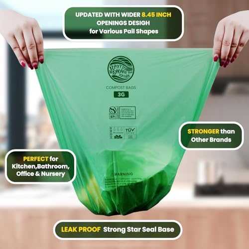 Compost Bags 3 Gallon,100 Count,Compost Food Scrap Waste Bags Fits Countertop Bin,Small Kitchen Food Scrap Waste Bags,Compost bin bags,Certified by BPI,ASTM D6400 and OK compost HOME certified - Image 2