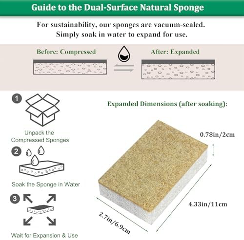 Natural Kitchen Sponge Compostable Kitchen Sponges Cellulose and Coconut Scrubber Abrasive Scrubbing Pads SmilePowo Environmentally Friendly Sponge for Dishes (12 Pack) - Image 6