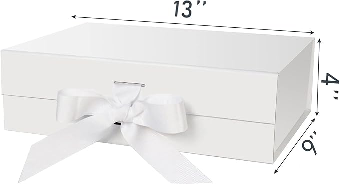 DaiJoob Large White Gift Box with Lid for Presents 13x9x4 Inch with Ribbon and Magnetic Closure (Pack of 1)