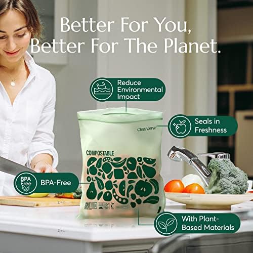 Cleanomic Compostable* Gallon Size Food Storage Bags (25 Eco Zip) Freezer and Leak Proof, Also Available Quart, Snack and Sandwich Bags - Image 5