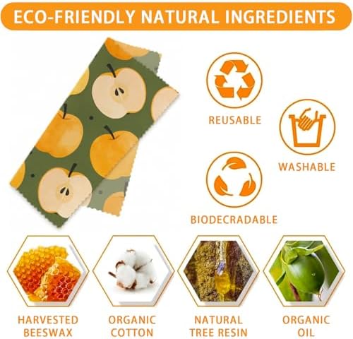 Reusable Beeswax Wraps, Orange Apple Lemon Wraps, 9 Pack Sandwich, Snack, Food Preservation, Organic, Sustainable, Zero Waste, Plastic-Free Storage, 1XL, 3M, 5S - Image 3
