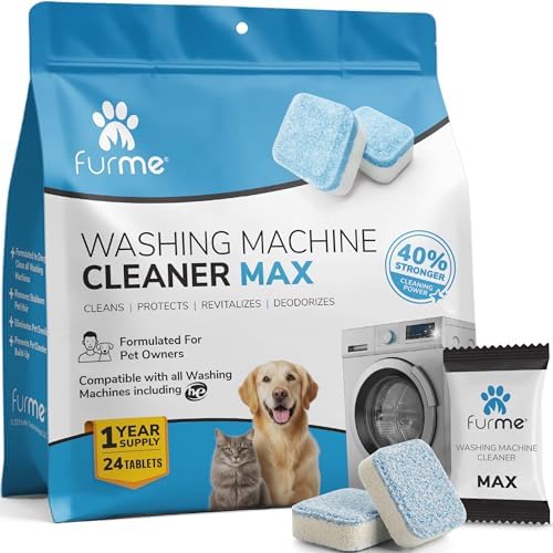 FURME Washing Machine Cleaner MAX Tablets for Pet Owners – 24 Pack Deep Cleaning Descaler for HE Front & Top Load Washers – Removes Pet Hair Odor, Residue & Grime – Septic Safe – 12 Month Supply by furMeGroomingToolsSupply