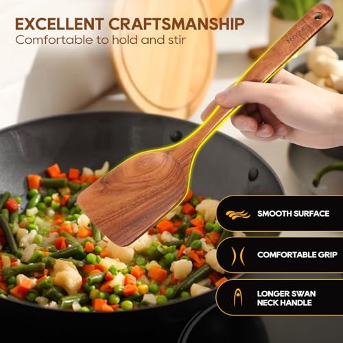 Wooden Spoons for Cooking 6PCS Teak Wood Cookware Utensil Set - Image 4