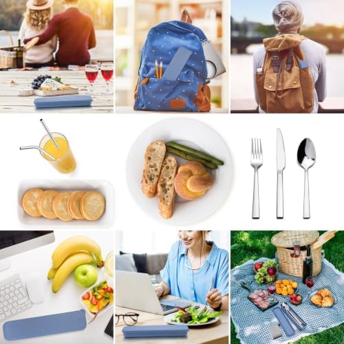 HaWare Portable Travel Utensils with Case, Stainless Steel Silverware Set for Camping Office School Lunch, Including Knife Fork Spoon Chopsticks, Reusable and Dishwasher Safe(Blue) - Image 6