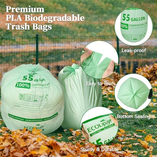 ECOLipak 55 Gallon 12 Count Large Compostable Trash Garbage Bags for Lawn - Image 5