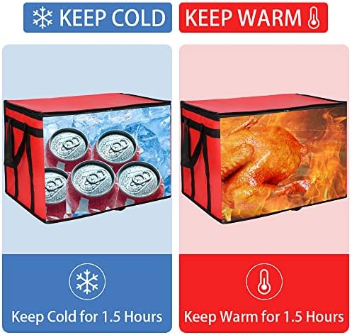 Insulated Food Delivery Bag with Hard Bottom, XXX-Large Insulated Reusable Grocery Cooler/Hot Bags, Tote Bag for Shopping/Travel, Red, 1-Pack - Image 3