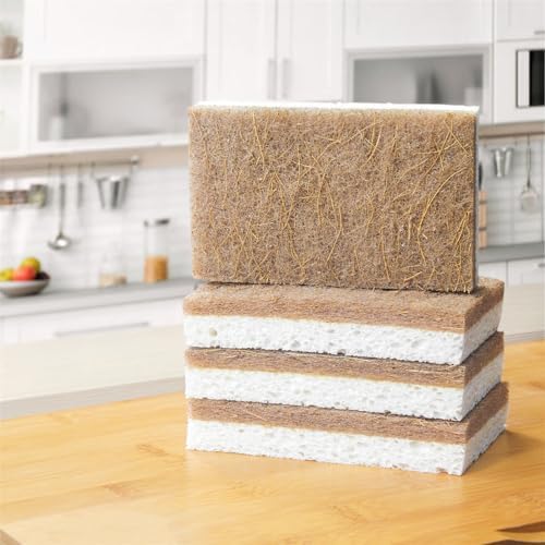 16 Pack Natural Cellulose Biodegradable Sponges, Non Scratch Kitchen Cleaning Sponge, Eco Friendly Coconut Fiber and Wood Cellulose Scrubber Sponge, Household Cleaning Sponges for Kitchen Dishwashing - Image 2
