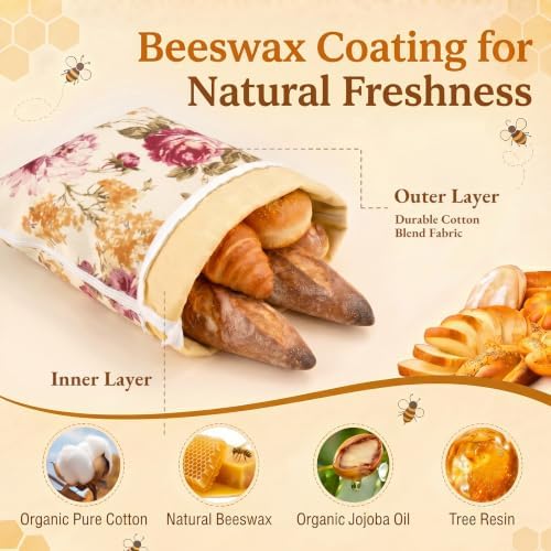 2 Pack XL Beeswax Bread Bags with Bowl Cover & Cleaning Sponge Set - Image 3