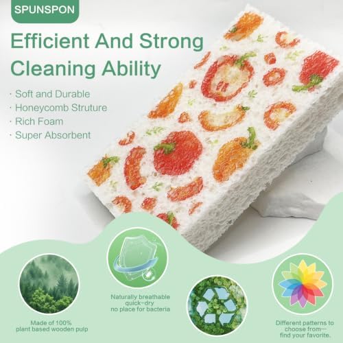 Large Cellulose Sponges, Kitchen Sponge for Dish, Thick Heavy Duty Scrub Pads, Non-Scratch Scrubber for Household/Cookware/Bathroom/Office/Boat 5.5" x 3" x 1" (7 Pack), Vegetable - Image 4